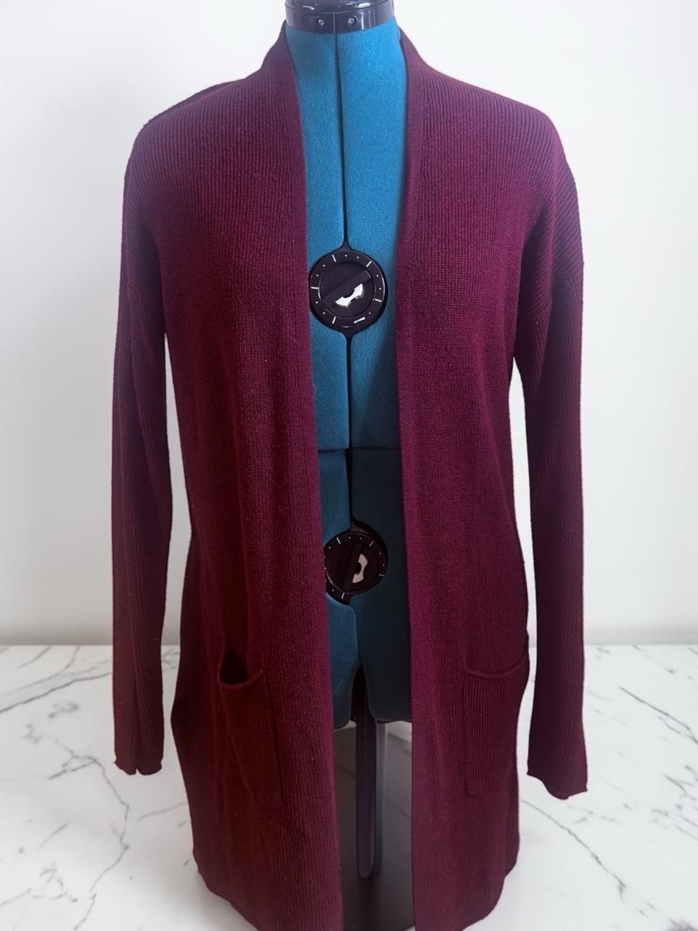 Open-Front Burgundy Longline Cardigan Sweater